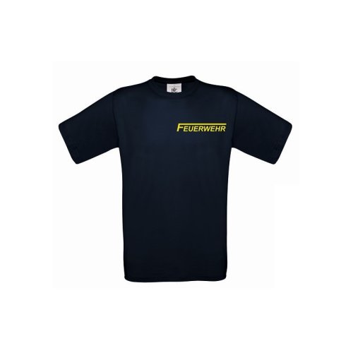 T-Shirt mit Aufdruck Feuerwehr - blau Aufdruckfarbe neongelb S