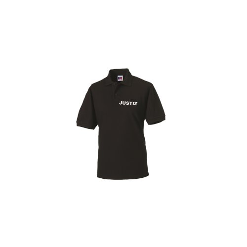 Polo-Shirt JUSTIZ schwarz Aufdruckfarbe silber-reflektierend 6XL