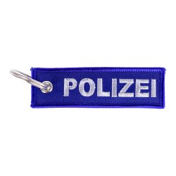 Schl&uuml;sselanh&auml;nger Polizei gestickt - blau