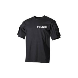 Tactical T-Shirt POLIZEI schwarz mit Flauschfl&auml;chen