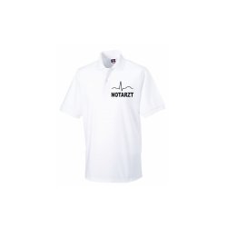 Polo-Shirt Notarzt wei&szlig; Aufdruckfarbe rot XL