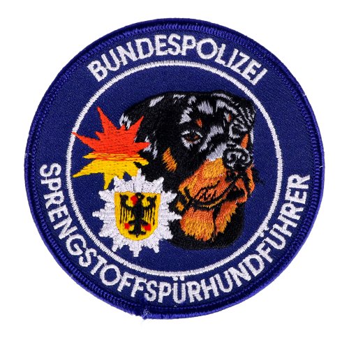 Abzeichen Sprengstoffsp&uuml;rhundf&uuml;hrer Bundespolizei Rottweiler blau